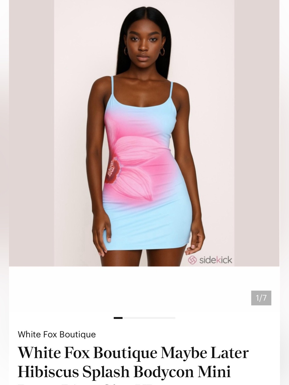 White Fox Boutique Blue and Pink Hibiscus Bodycon Mini dress